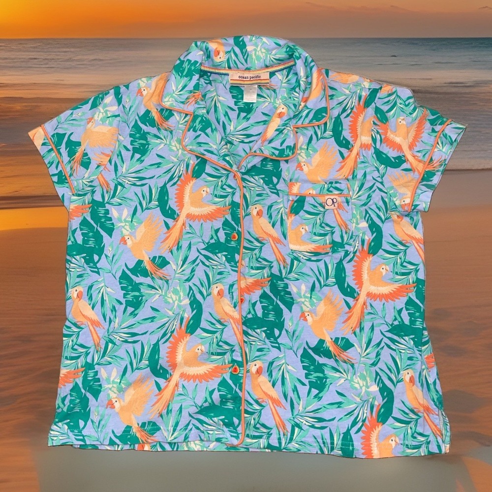 Ocean Pacific Sleepwear Top Women Medium Tropical Parrot